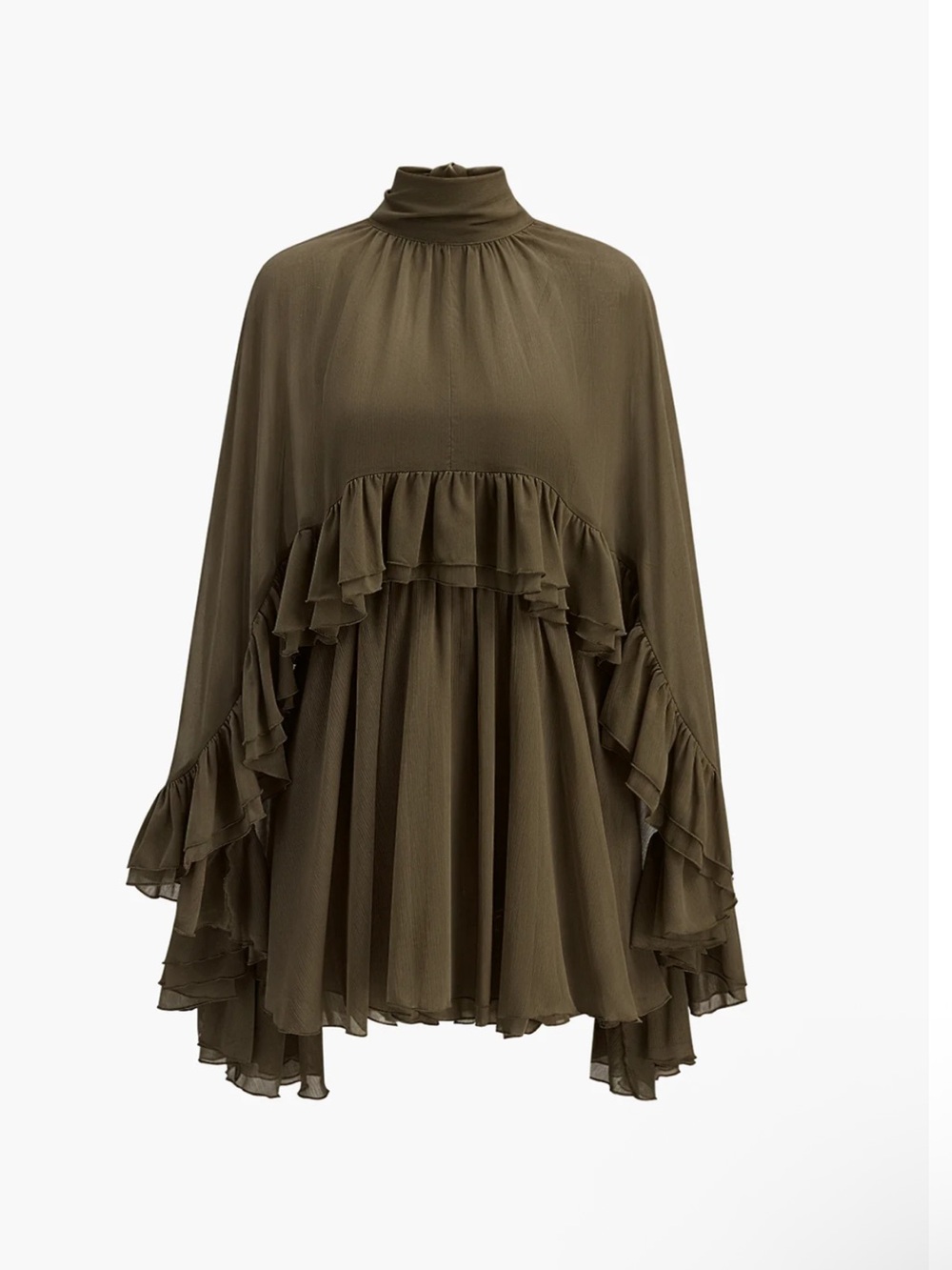 Commense Olive Green Asymmetrical Ruffle Mini Dress - Picture 3 of 5